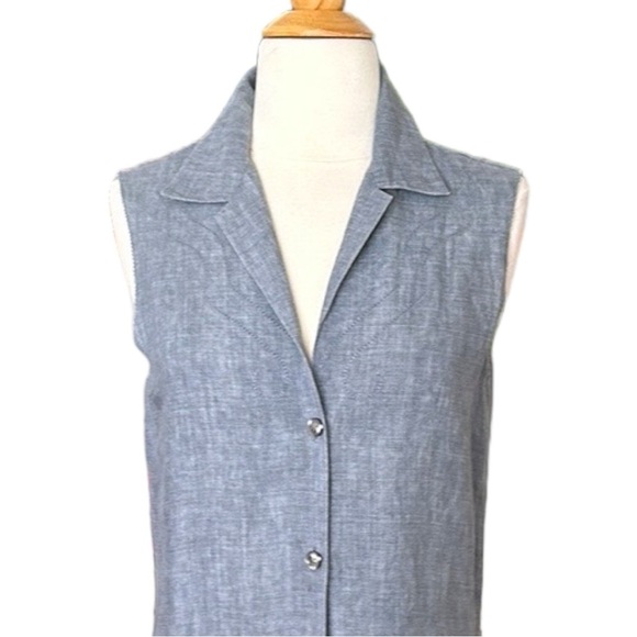 ELLEN TRACY Blue Linen Shirtdress Casual Lounge Sleeveless Button Front, Size 8 - Picture 2 of 13
